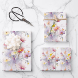 水彩ワイルドフラワーのフローラ エレガント ラッピングペーパーシート