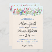 水彩ワイルドフラワーの結婚列 招待状 (正面/裏面)