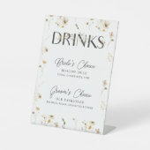 水彩ワイルドフラワーの結婚特徴的なドリンク 台座サイン (正面)