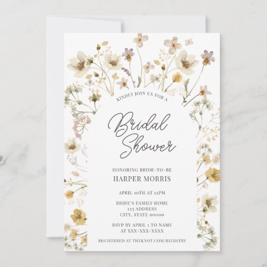 水彩ワイルドフラワーアーチブライダルシャワー 招待状 (正面)