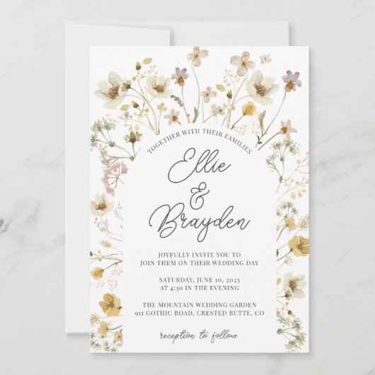 水彩ワイルドフラワーアーチ結婚式招待状 招待状 (正面)
