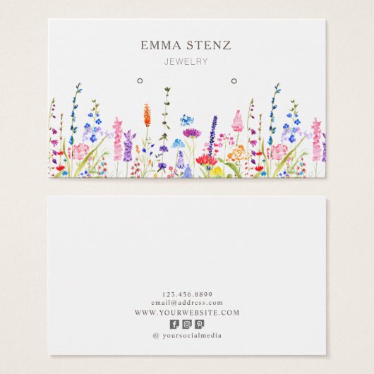 水彩ワイルドフラワーイヤリングバスケディスプレイカード (正面&裏面)