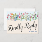 水彩ワイルドフラワーウェディングRSVPカード 出欠カード (正面/裏面)