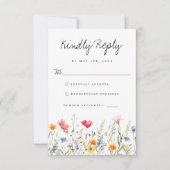 水彩ワイルドフラワーウェディングRSVPカード 出欠カード (正面)