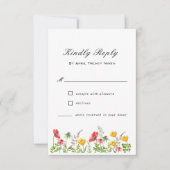 水彩ワイルドフラワーウェディングRSVPカード 出欠カード (正面)