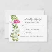 水彩ワイルドフラワーウェディングRSVPカード 出欠カード (正面)