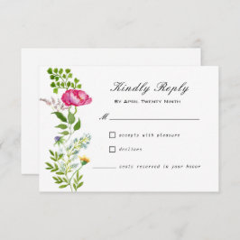 水彩ワイルドフラワーウェディングRSVPカード 出欠カード