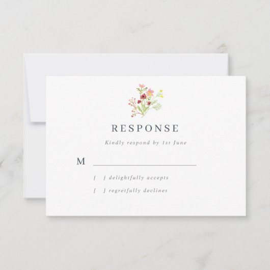 水彩ワイルドフラワーウェディングRSVPカード 出欠カード (正面)