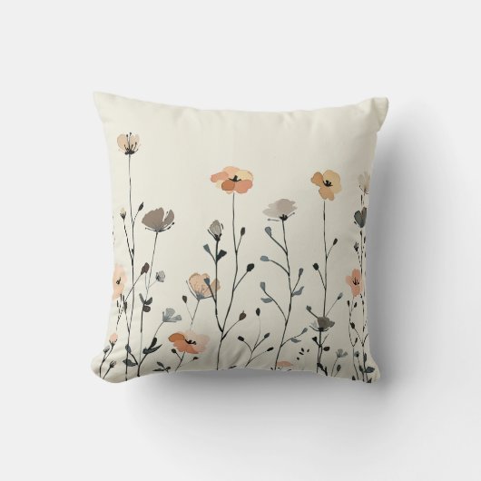 水彩ワイルドフラワーエレガンス素朴ボタニカル クッション (正面)