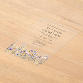 水彩ワイルドフラワーエレガントダスティブルー結婚ズ アクリル招待状 (レイダウン)