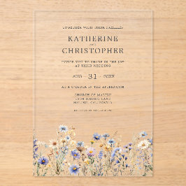 水彩ワイルドフラワーエレガントダスティブルー結婚ズ アクリル招待状