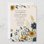 水彩ワイルドフラワーエレガントベージュフローラ結婚ズ 招待状 (正面)