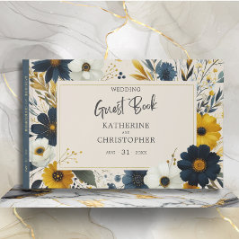 水彩ワイルドフラワーエレガントベージュ結婚ズ ゲストブック