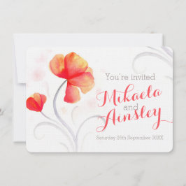 水彩ワイルドフラワーオレンジの結婚式の招待 招待状