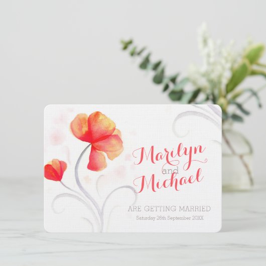 水彩ワイルドフラワーオレンジの結婚式の招待 招待状 (スタンド正面)