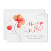 水彩ワイルドフラワーオレンジの結婚式の招待