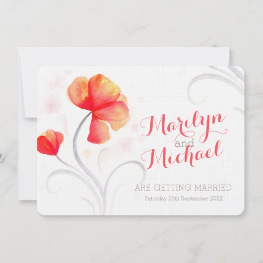 水彩ワイルドフラワーオレンジの結婚式の招待 招待状 (正面)