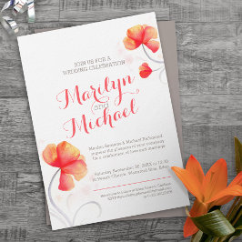 水彩ワイルドフラワーオレンジの結婚式の招待 招待状