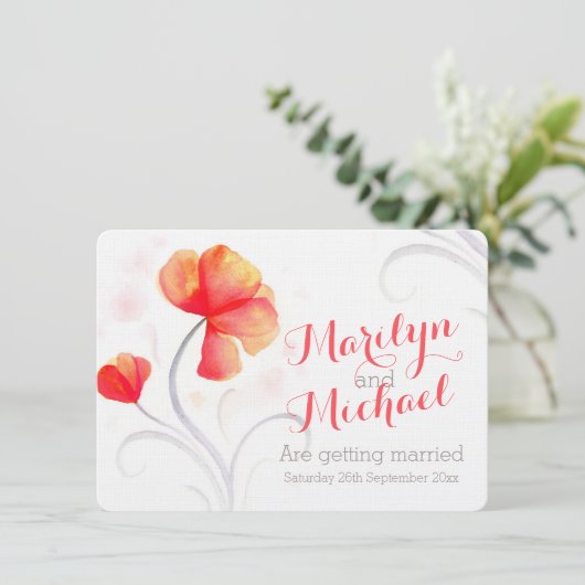 水彩ワイルドフラワーオレンジの結婚式の招待 招待状 (スタンド正面)