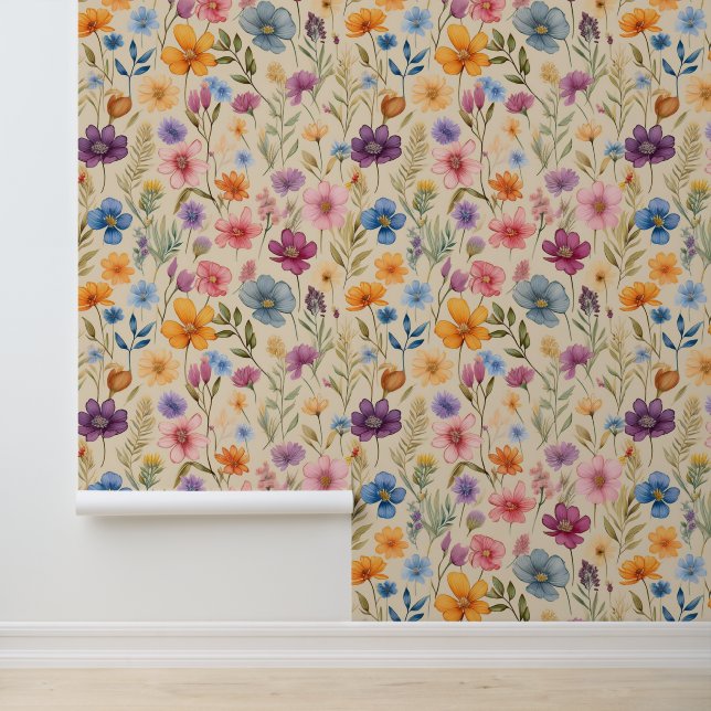 水彩ワイルドフラワーオンクリーム 壁紙 (アプリケーション)