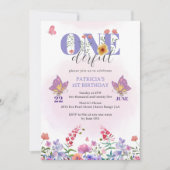 水彩ワイルドフラワーオンダーフルバタフライ誕生日 招待状 (正面)