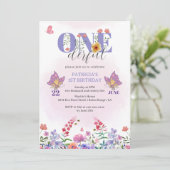 水彩ワイルドフラワーオンダーフルバタフライ誕生日 招待状 (スタンド正面)