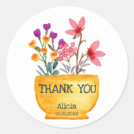水彩ワイルドフラワーオンポットありがとう ラウンドシール
