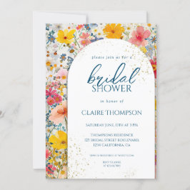水彩ワイルドフラワーカラフルブライダルシャワー 招待状