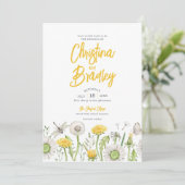 水彩ワイルドフラワーガーデンイエローグレイ結婚ズ 招待状 (スタンド正面)