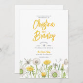 水彩ワイルドフラワーガーデンイエローグレイ結婚ズ 招待状 (正面/裏面)