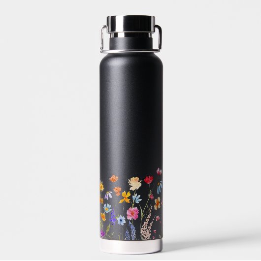 水彩ワイルドフラワーガーデンモノグラム名 ウォーターボトル (背面)