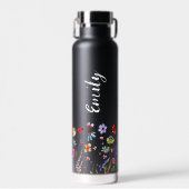 水彩ワイルドフラワーガーデンモノグラム名 ウォーターボトル (正面)