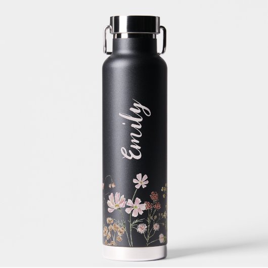 水彩ワイルドフラワーガーデンモノグラム名 ウォーターボトル (正面)