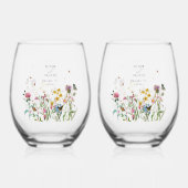 水彩ワイルドフラワーガーデン昆虫結婚式の引き出物 ステムなしワイングラス (裏面)