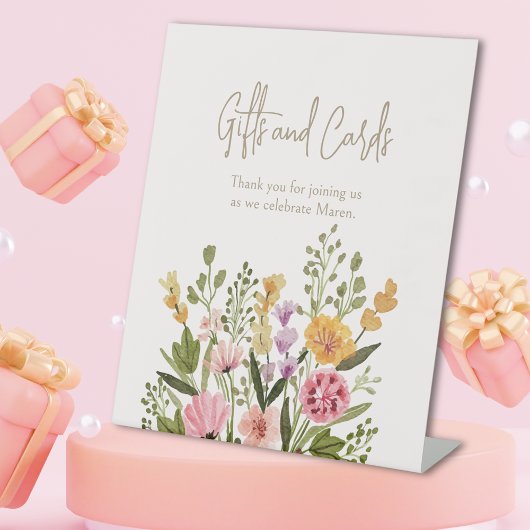 水彩ワイルドフラワーギフト&カードブライダルシャワー 台座サイン