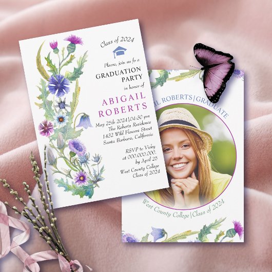 水彩ワイルドフラワークラス2025年卒業 招待状