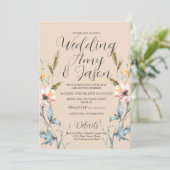 水彩ワイルドフラワークリームとグレー結婚ズ 招待状 (スタンド正面)