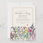 水彩ワイルドフラワークリームパープルマザーズデイ 招待状 (正面)