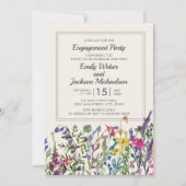 水彩ワイルドフラワークリームパープル婚約 招待状 (正面)