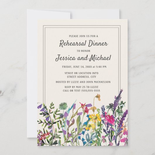 水彩ワイルドフラワークリーム素朴結婚ズ 招待状 (正面)