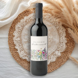 水彩ワイルドフラワークリーム花嫁プロポーザル ワインラベル