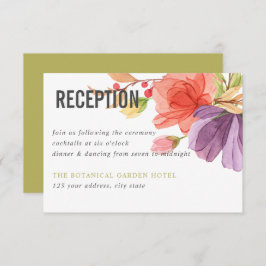 水彩ワイルドフラワーグリーン結婚式レセプション 招待状