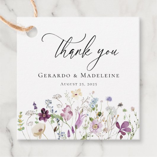 水彩ワイルドフラワーサンキューメッセージカード フェイバータグ (正面)