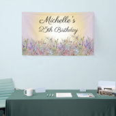 水彩ワイルドフラワーサンシャインパープル誕生日 横断幕 (トレードショー)