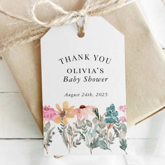水彩ワイルドフラワーシャワーまたは誕生日メッセージカード ギフトタグ