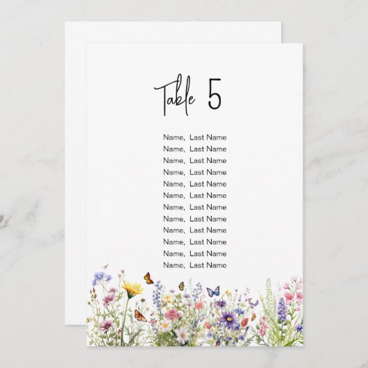 水彩ワイルドフラワーシーティングチャートカード 招待状 (正面/裏面)
