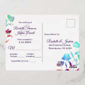 水彩ワイルドフラワースクリプトウェディングRSVP金ゴールド 箔招待状ポストカード (裏面)