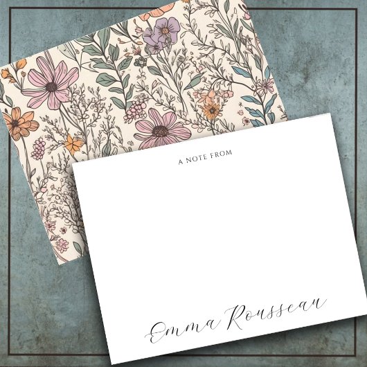 水彩ワイルドフラワースクリプトノート ノートカード