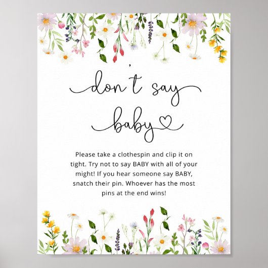 水彩ワイルドフラワースクリプト言わないベビーポスター ポスター (正面)