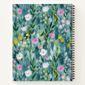 水彩ワイルドフラワースケッパーソナライズされたチブックティール(緑がかった色) ノートブック (裏面)